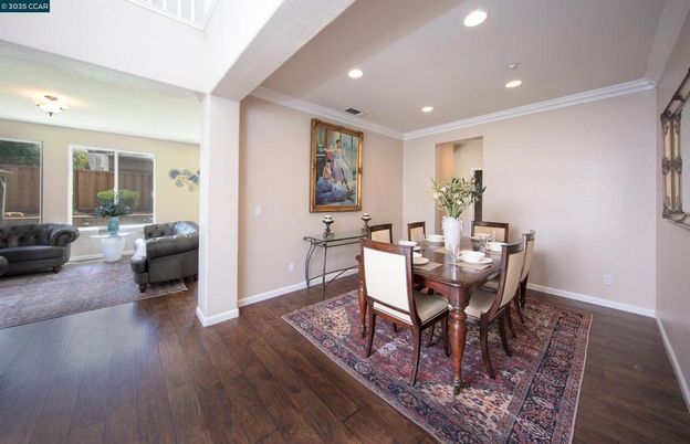 Dining room, Interior, Recessed Lighting, Wood Texture Flooring