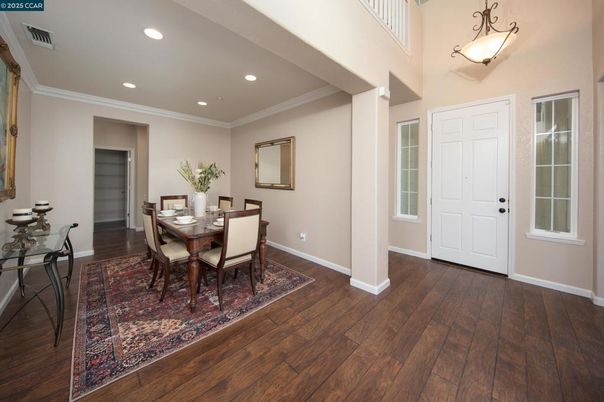 Dining room, Interior, Recessed Lighting, Wood Texture Flooring