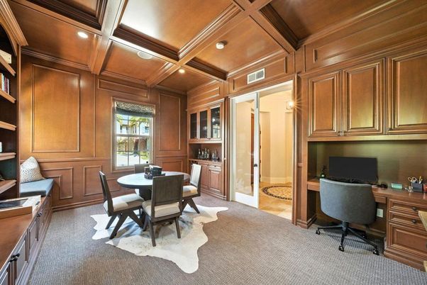 Home Office, Interior, Recessed Lighting, Wooden Ceilings, Wooden Walls