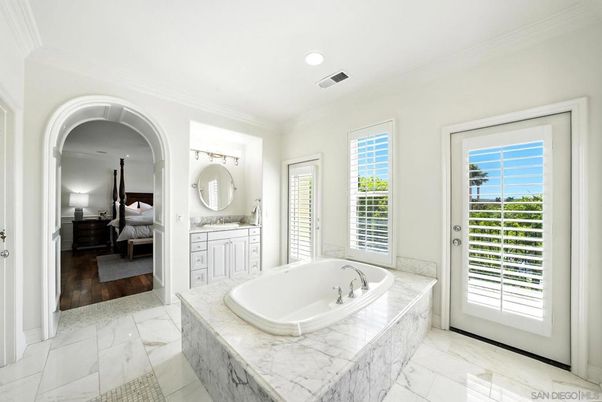 Bathroom, Bedroom, Interior, Marble, Recessed Lighting, Wood Texture Flooring