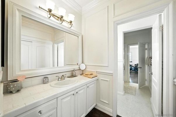 Bathroom, Interior, Tile Countertops, Wood Texture Flooring