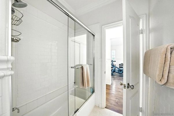 Bathroom, Glass Shower, Interior, Wood Texture Flooring