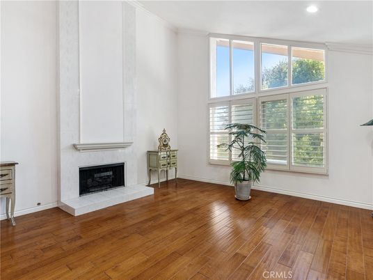Empty room, Fireplace, Interior, Recessed Lighting, Wood Texture Flooring