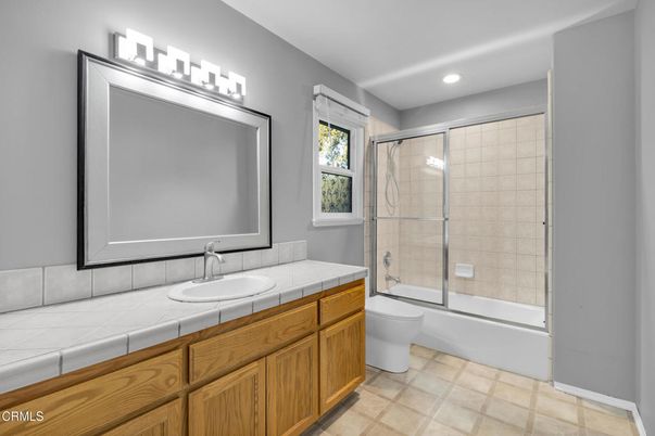 Bathroom, Glass Shower, Interior, Recessed Lighting, Tile Countertops