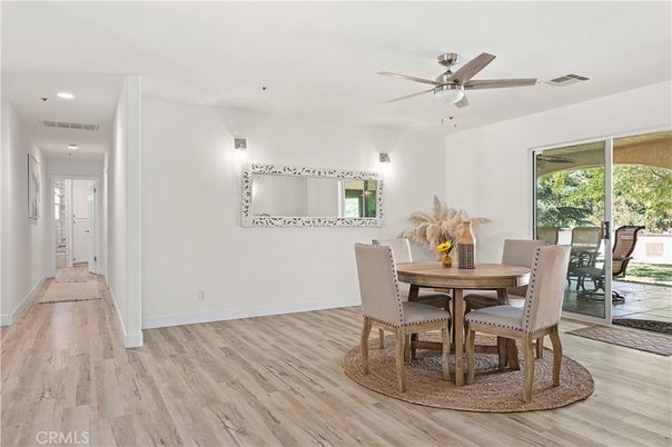 Dining room, Interior, Recessed Lighting, Wood Texture Flooring