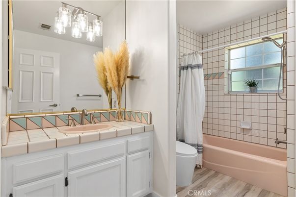 Bathroom, Interior, Tile Countertops, Wood Texture Flooring