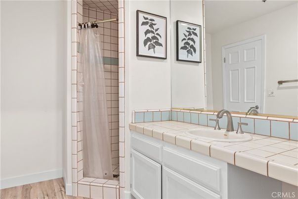 Bathroom, Interior, Tile Countertops, Wood Texture Flooring