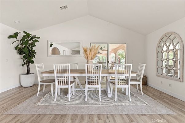 Dining room, Interior, Recessed Lighting, Wood Texture Flooring