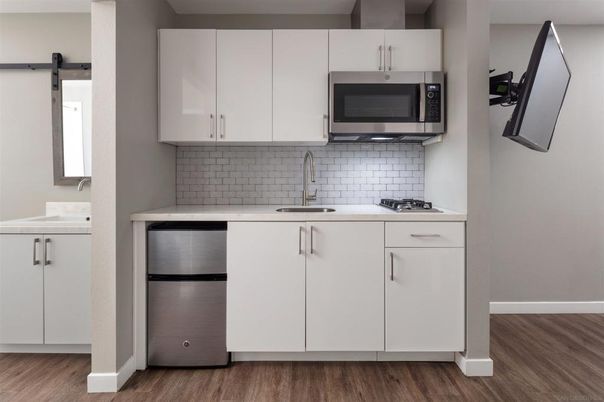Interior, Kitchen, Stainless Steel Appliances, Wood Texture Flooring