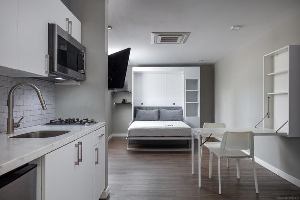 Bedroom, Interior, Kitchen, Recessed Lighting, Wood Texture Flooring