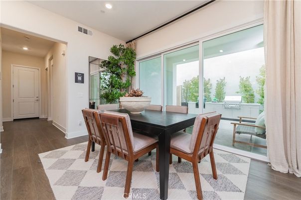 Dining room, Interior, Recessed Lighting, Wood Texture Flooring