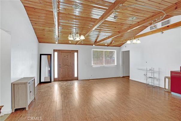 Chandelier, Empty room, Interior, Wooden Beams, Wooden Ceilings, Wood Texture Flooring