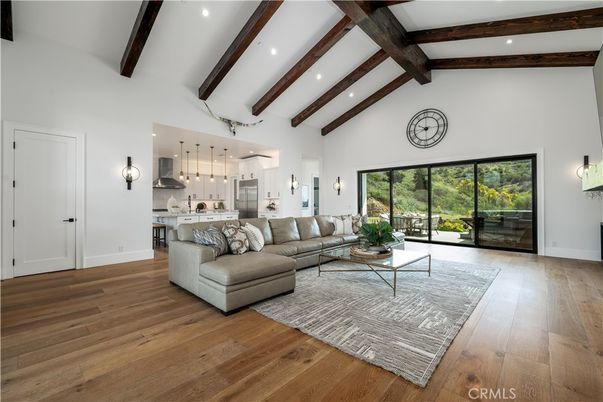 Interior, Kitchen, Living room, Pendant Lights, Recessed Lighting, Wooden Beams, Wood Texture Flooring