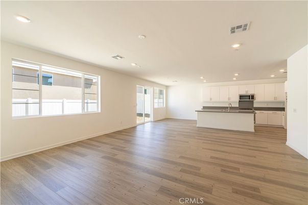 Empty room, Interior, Kitchen, Recessed Lighting, Wood Texture Flooring