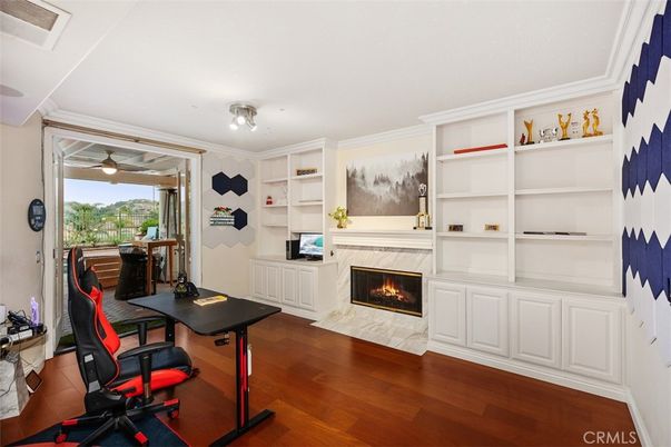 Fireplace, Home Office, Interior, Wood Texture Flooring