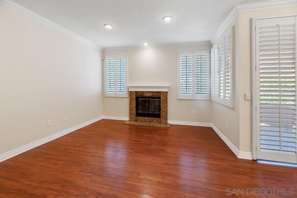 Empty room, Fireplace, Interior, Recessed Lighting, Wood Texture Flooring