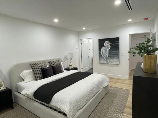 Bedroom, Interior, Recessed Lighting, Wood Texture Flooring