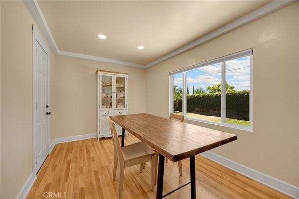 Dining room, Interior, Recessed Lighting, Wood Texture Flooring