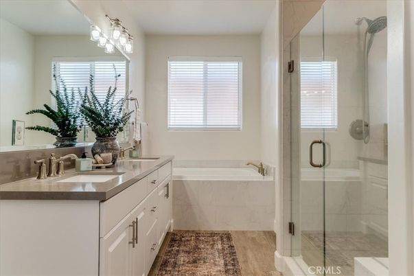 Bathroom, Glass Shower, Interior, Wood Texture Flooring