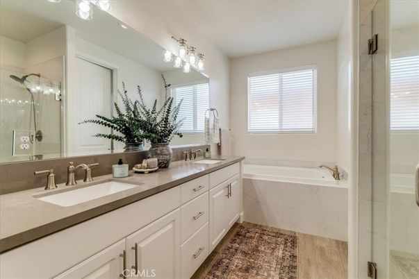 Bathroom, Dual Sink Vanities, Interior, Wood Texture Flooring