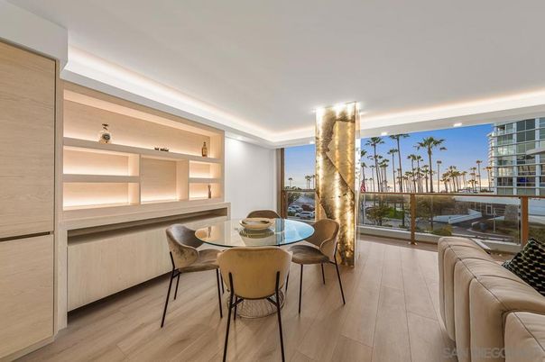 Dining room, Interior, Recessed Lighting, Water, Wood Texture Flooring