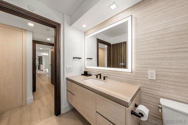 Bathroom, Interior, Recessed Lighting, Wood Texture Flooring