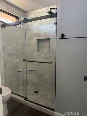Bathroom, Glass Shower, Interior, Wood Texture Flooring
