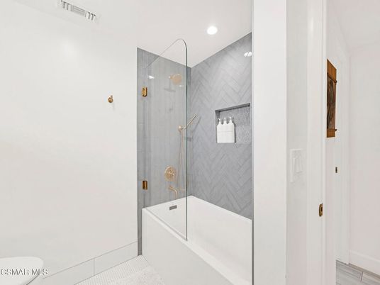 Bathroom, Glass Shower, Interior, Recessed Lighting