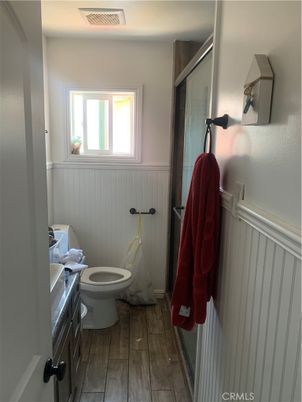 Bathroom, Glass Shower, Interior, Wood Texture Flooring