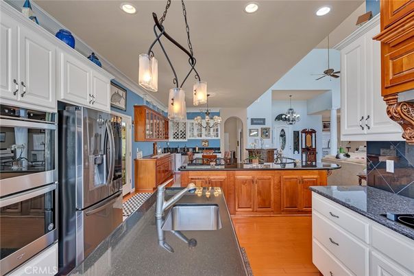 Chandelier, Interior, Kitchen, Pendant Lights, Recessed Lighting, Wood Texture Flooring