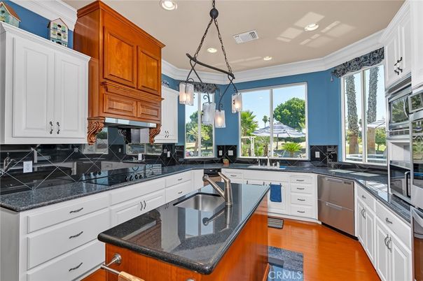 Interior, Kitchen, Pendant Lights, Recessed Lighting, Tile Countertops, Wood Texture Flooring