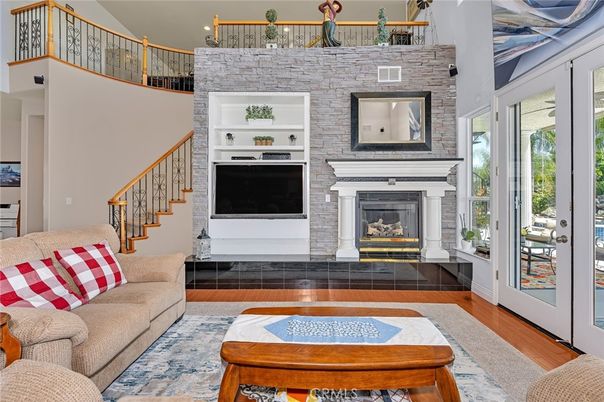 Fireplace, Interior, Living room, Stone Walls, Wood Texture Flooring
