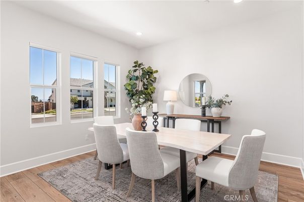 Dining room, Interior, Recessed Lighting, Wood Texture Flooring
