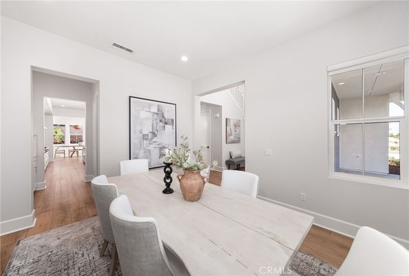 Dining room, Interior, Recessed Lighting, Wood Texture Flooring