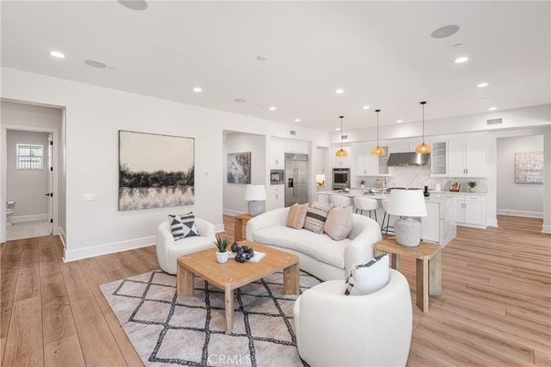 Interior, Kitchen, Living room, Pendant Lights, Recessed Lighting, Stainless Steel Appliances, Wood Texture Flooring