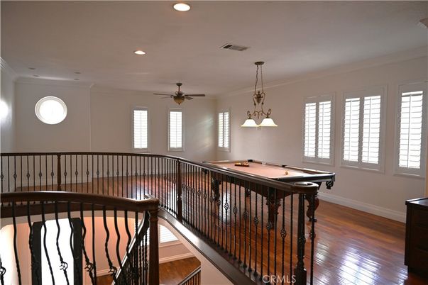 Billiard Table, Game Room, Interior, Pendant Lights, Recessed Lighting, Wood Texture Flooring