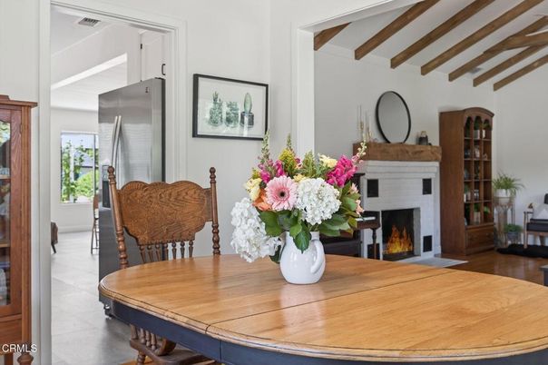 Dining room, Interior, Pendant Lights, Wood Texture Flooring