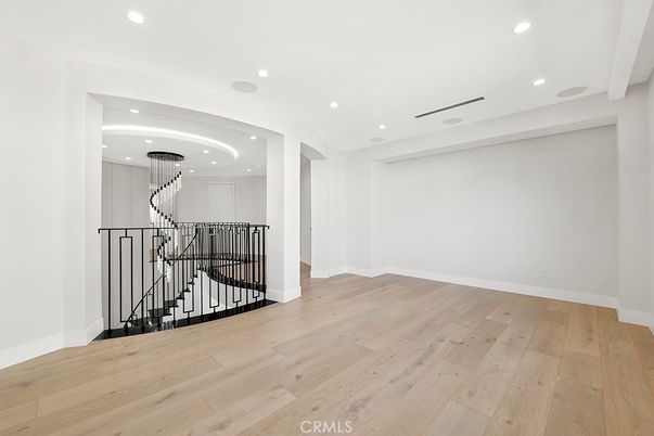 Empty room, Interior, Pendant Lights, Recessed Lighting, Wood Texture Flooring