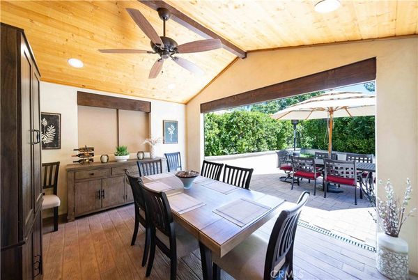Dining room, Exterior, Recessed Lighting, Wooden Ceilings, Wood Texture Flooring