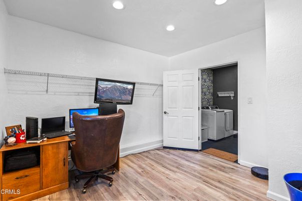 Home Office, Interior, Recessed Lighting, Washer, Wood Texture Flooring