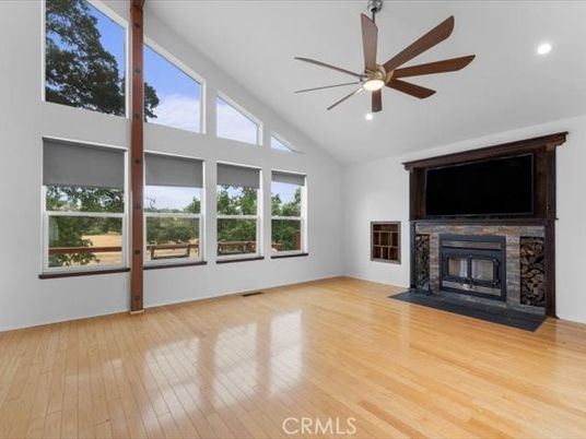 Empty room, Fireplace, Interior, Recessed Lighting, Wood Texture Flooring