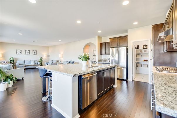 Interior, Kitchen, Living room, Recessed Lighting, Stainless Steel Appliances, Wood Texture Flooring