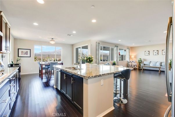 Dining room, Interior, Kitchen, Living room, Recessed Lighting, Wood Texture Flooring