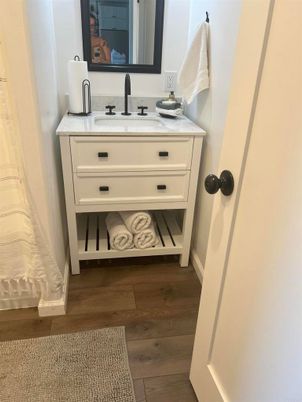 Bathroom, Dual Sink Vanities, Interior, Wood Texture Flooring