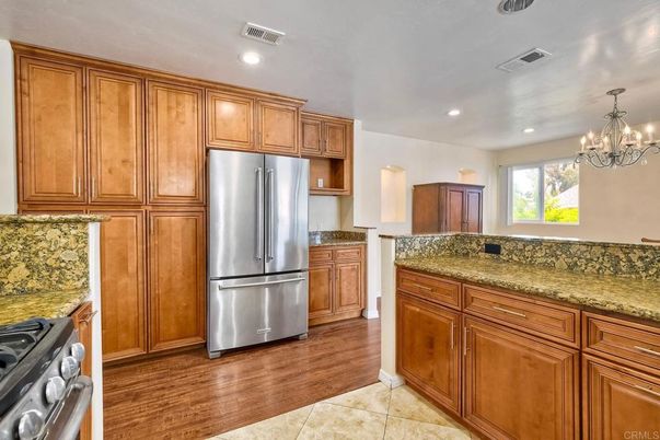 Chandelier, Interior, Kitchen, Recessed Lighting, Wood Texture Flooring