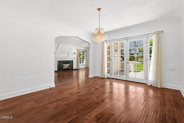 Chandelier, Empty room, Fireplace, Interior, Wood Texture Flooring