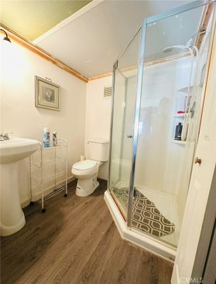 Bathroom, Glass Shower, Interior, Wood Texture Flooring