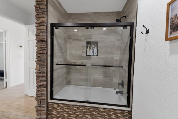 Bathroom, Glass Shower, Interior, Recessed Lighting