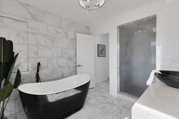 Bathroom, Free Standing Baths, Glass Shower, Interior, Marble, Marble Walls