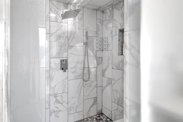 Bathroom, Glass Shower, Interior, Marble Walls